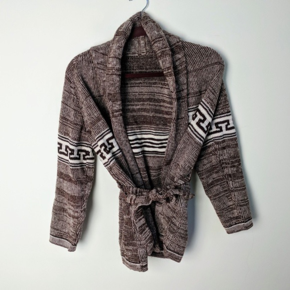 Belted Cowichan style sweater cardigan